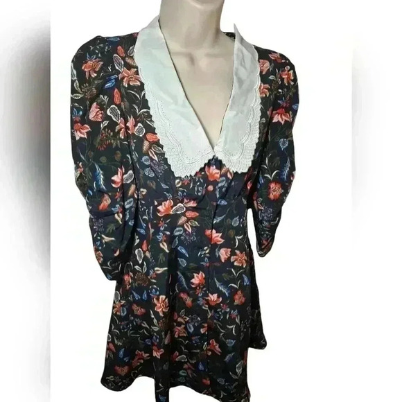 Zara Embroidered Collar Print Dress xxs - Picture 7 of 16